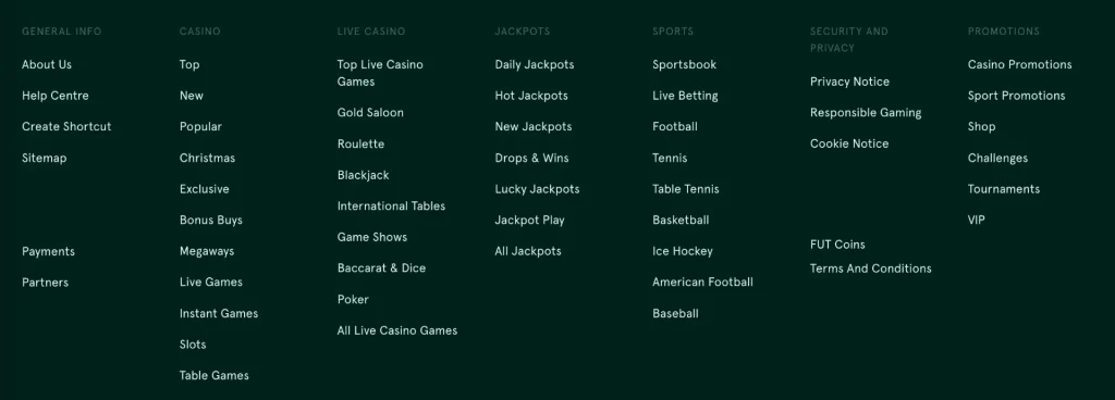 casinia casino menu