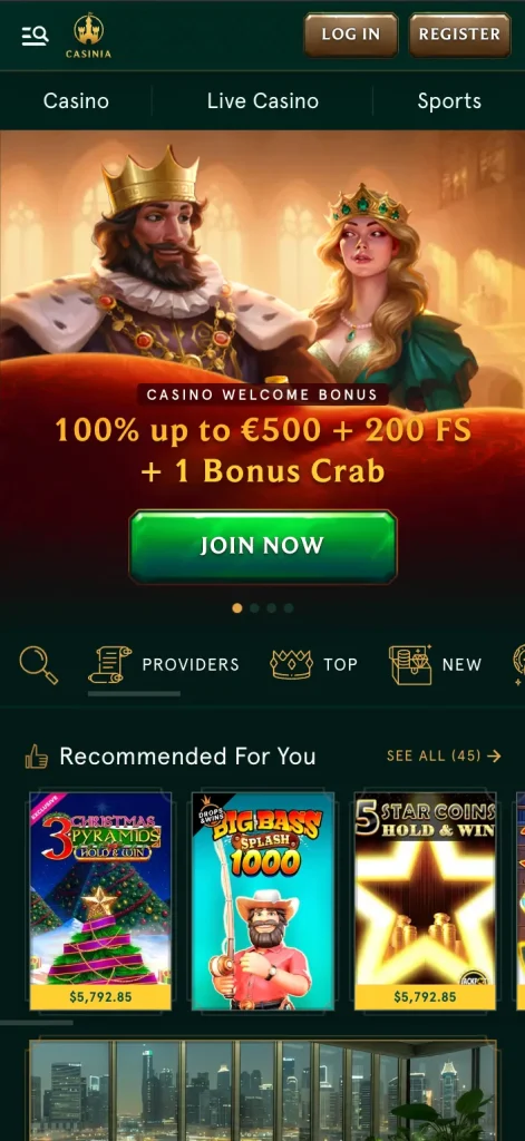 casinia casino mobile version